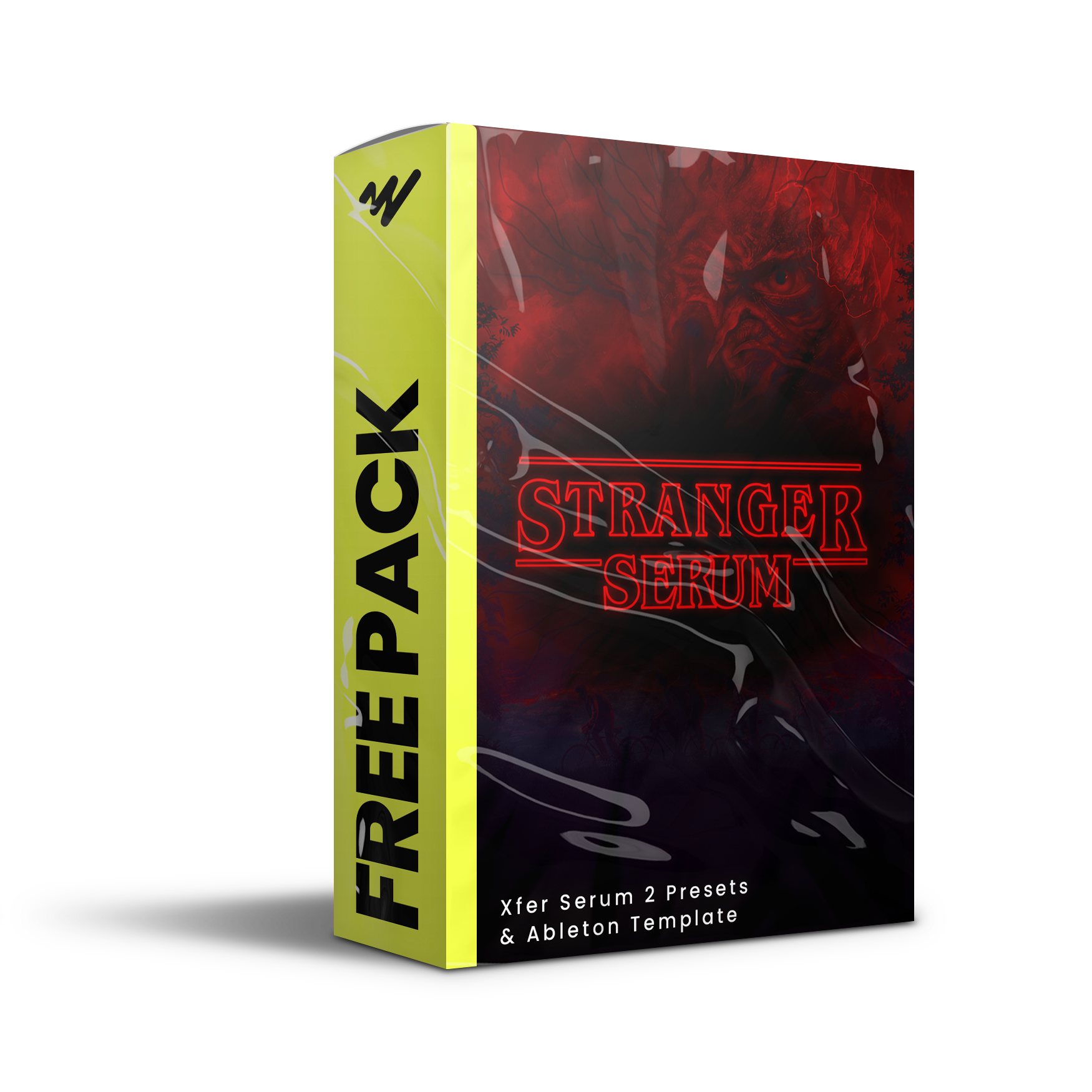 Box 3D of Stranger Serum pack, a Free Xfer Serum 2 Soundbank presets. inspired by Netflix Stranger Things Serie